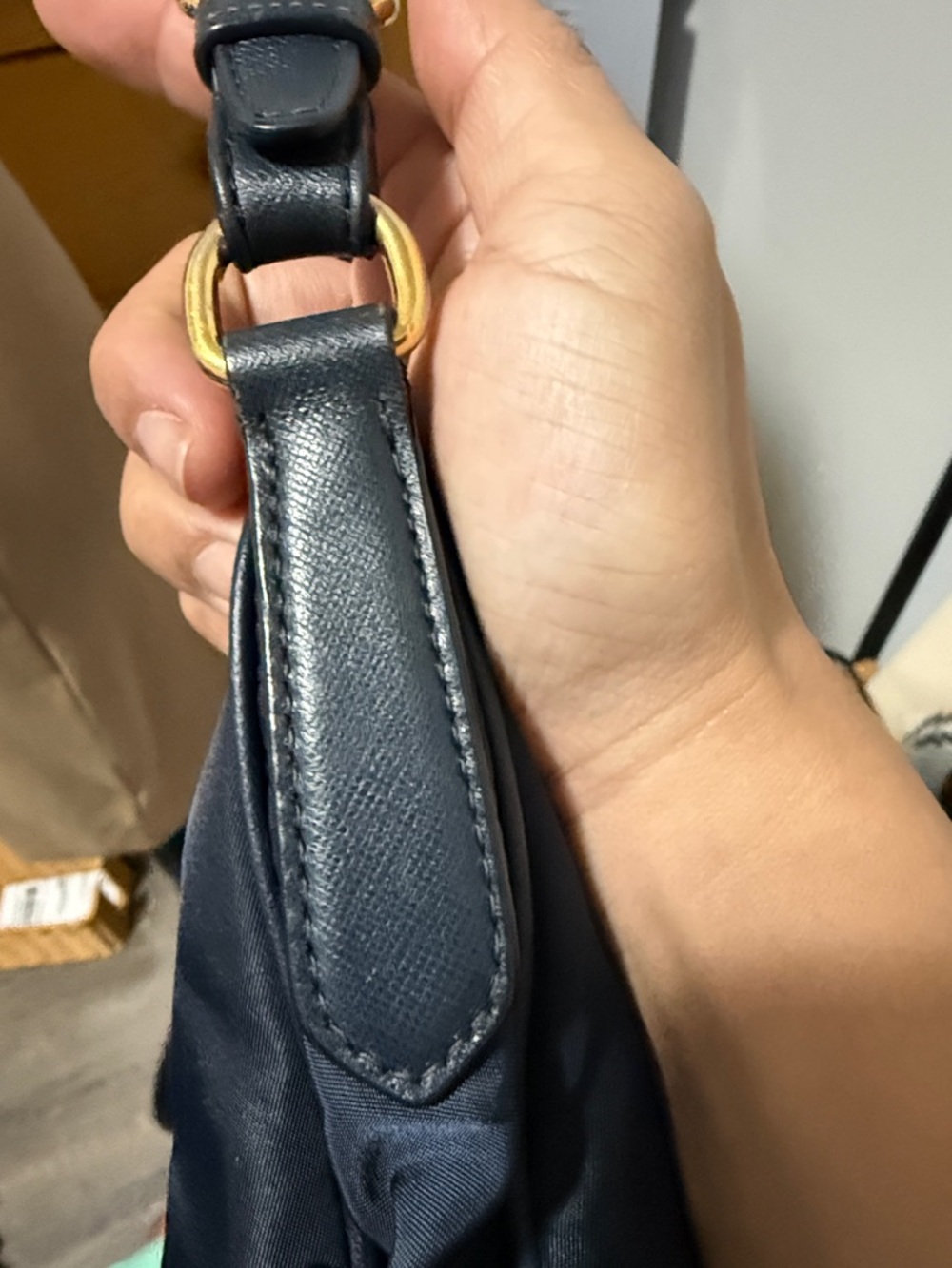 Prada Navy Nylon Crossbody with Gold Logo Hardware - Picture 8 of 16